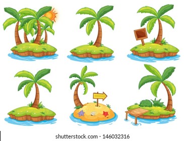 Illustration of the islands with different signs on a white background 