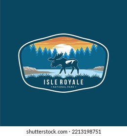 Illustration of the Isle Royale National Park Emblem patch logo on a dark background