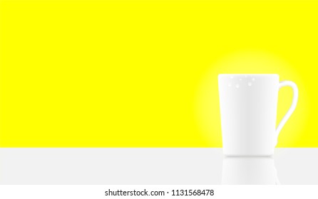 illustration isolate white coffee cup on yellow background