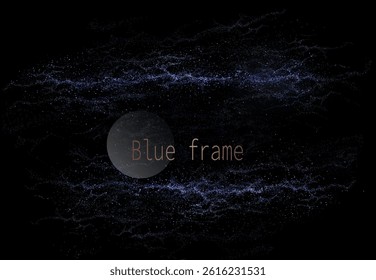 Illustration with isolated abstract blue frame with wave pattern on black background