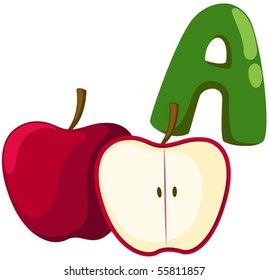 illustration of isolated  alphabet  A  for apple on white background