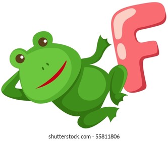 illustration of isolated  alphabet  F for frog on white background