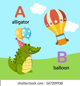 Illustration Isolated Alphabet Letter A-alligator,B-balloon vector