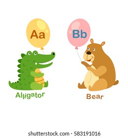 Illustration Isolated Alphabet Letter A-alligator,B-bear vector