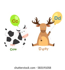 Illustration Isolated Alphabet Letter C-cow,D-deer vector