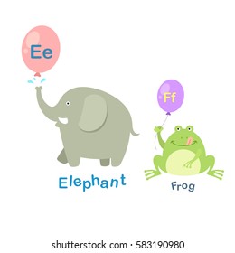 Illustration Isolated Alphabet Letter E-elephant,F-frog vector