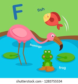 Illustration Isolated Alphabet Letter F-fish,flamingo,frog.vector