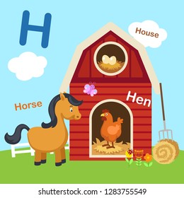 Illustration Isolated Alphabet Letter H-hen,horse,house.vector