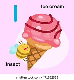 Illustration Isolated Alphabet Letter I-Ice cream,Insect.vector