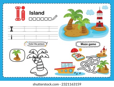 Illustration Isolated Alphabet Letter I-Island