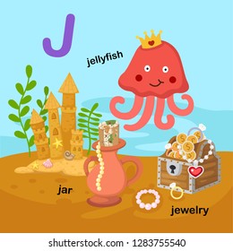 Illustration Isolated Alphabet Letter J-jar,jellyfish,jewelry.vector