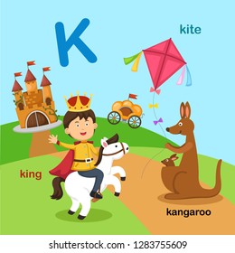 Illustration Isolated Alphabet Letter K-kangaroo,king,kite.vector