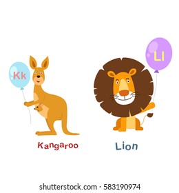 Illustration Isolated Alphabet Letter K-kangaroo,L-lion vector