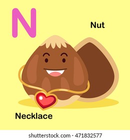 Illustration Isolated Alphabet Letter N-Nut,Necklace.vector