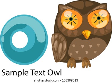 illustration isolated ALPHABET LETTER O-Owl .vector
