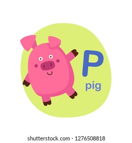 Illustration isolated alphabet letter p-pig vector illustration