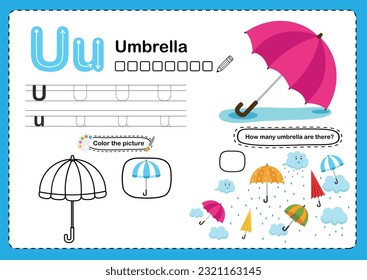 Illustration Isolated Alphabet Letter U-Umbrella