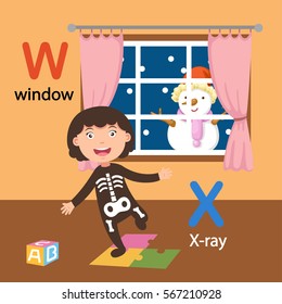 Illustration Isolated Alphabet Letter W-window,X-x-ray vector