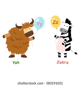 Illustration Isolated Alphabet Letter Y-yak,Z-zebra vector