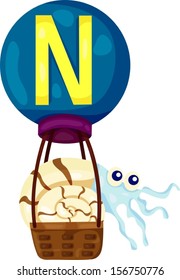 illustration of isolated  alphabet  N for Nautilus on white