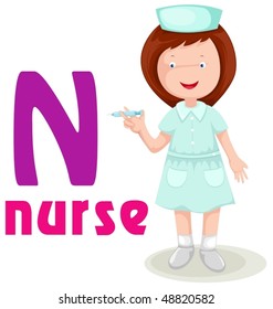 illustration of isolated  alphabet N with nurse on white background