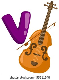 illustration of isolated  alphabet V for violin on white background