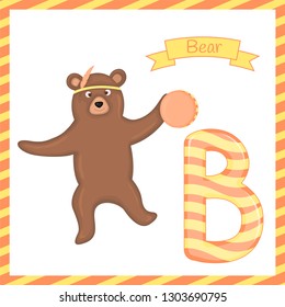 illustration of isolated animal Alphabet B with bear cartoon.