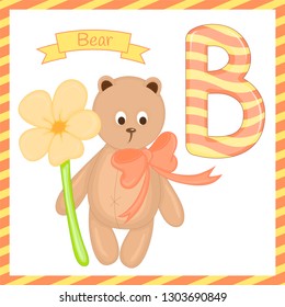 illustration of isolated animal Alphabet B with bear cartoon.