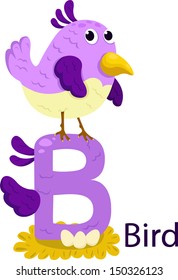 illustration of isolated animal alphabet B for bird on white