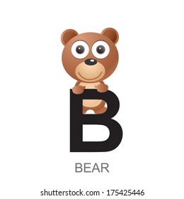 illustration of isolated animal alphabet. B is for bear. Vector illustration.