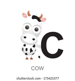 illustration of isolated animal alphabet. C is for cow. Vector illustration.