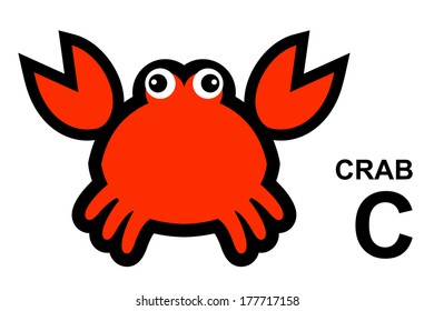 illustration of isolated animal alphabet. C is for crab. Vector illustration. 