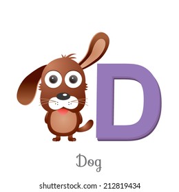 Illustration of isolated animal alphabet. D is for dog. Vector illustration.