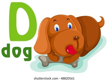 illustration of isolated animal alphabet D with puppy dog on white