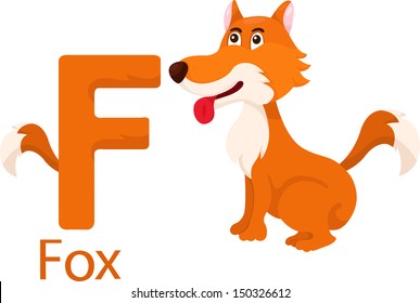 illustration of isolated animal alphabet F with fox