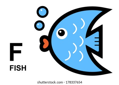 illustration of isolated animal alphabet. F is for fish. Vector illustration. 