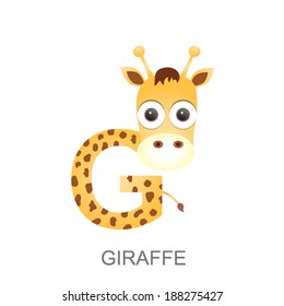 illustration of isolated animal alphabet. G is for giraffe. Vector illustration.