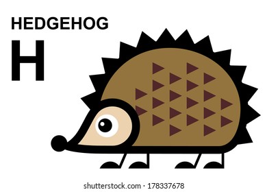 illustration of isolated animal alphabet. H is for hedgehog. Vector illustration. 