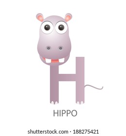 illustration of isolated animal alphabet. H is for hippo. Vector illustration.