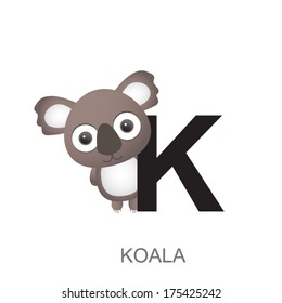 illustration of isolated animal alphabet. K is for koala. Vector illustration.