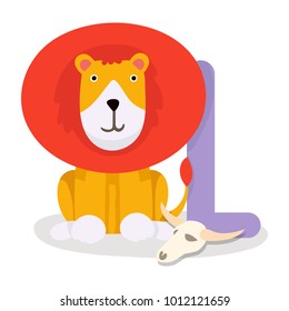 illustration of isolated animal alphabet L with lion.