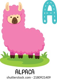 Illustration Isolated Animal Alphabet Letter A-Alpaca