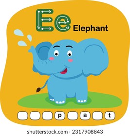 Illustration Isolated Animal Alphabet Letter E-Elephant