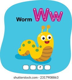 Illustration Isolated Animal Alphabet Letter W-Worm