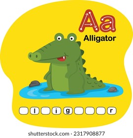 Illustration Isolated Animal Alphabet Letter A-Alligator