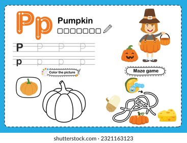 Illustration Isolated Animal Alphabet Letter P-Pumpkin