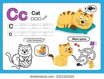 Ilustración Letra de alfabeto animal aislada C-Cat