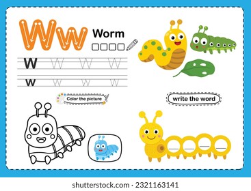 Illustration Isolated Animal Alphabet Letter W-Worm