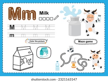 Illustration Isolated Animal Alphabet Letter M-Milk