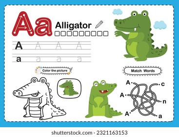 Illustration Isolated Animal Alphabet Letter A-Alligator